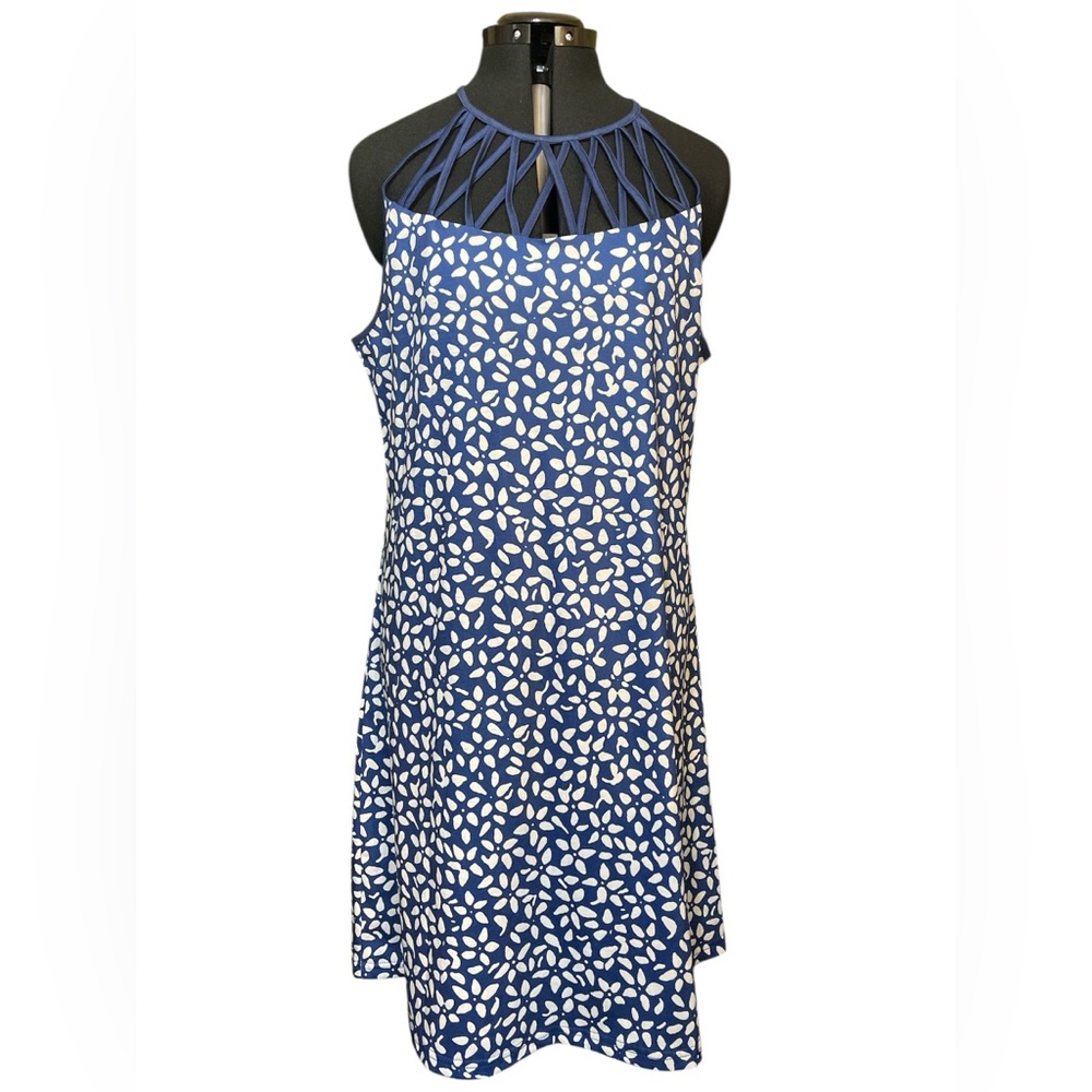 Noracora Halter Dress Blue and White Floral NWT Strappy Summer Coastal Size XXL‎